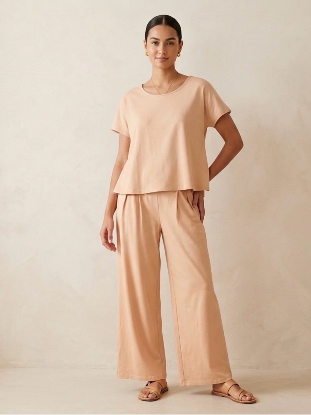 Beige Nude V-Neck Short Sleeve Tee